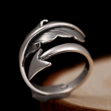 Vintage Unisex Solid Sterling Silver Feathers Cupid's Sword Open Love Ring - SolaceConnect.com