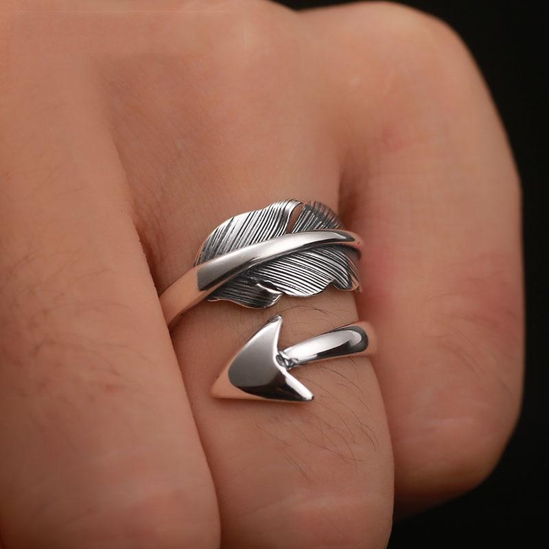Vintage Women Solid Sterling Silver Feathers Cupid's Sword Open Love Ring  -  GeraldBlack.com