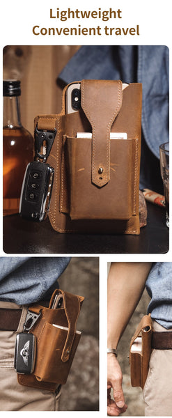 Waist Bag for Men Genuine Leather Vintage Sport Portable Mobile Phone Cover Case Holder Loop Holster  -  GeraldBlack.com