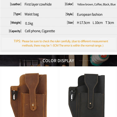 Waist Bag for Men Genuine Leather Vintage Sport Portable Mobile Phone Cover Case Holder Loop Holster  -  GeraldBlack.com