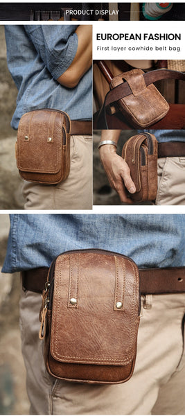 Waist Packs Men Vintage Genuine Leather Fanny Pack Belt Bum Bag Cigarette Case Phone Pouch Bags  -  GeraldBlack.com