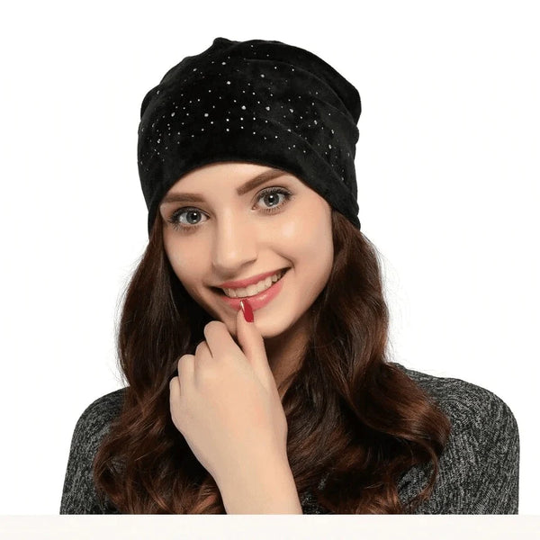 Warm Elastic Skullies Beanies Hats with Rhinestone for Women  -  GeraldBlack.com