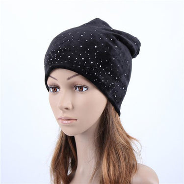Warm Elastic Skullies Beanies Hats with Rhinestone for Women - SolaceConnect.com