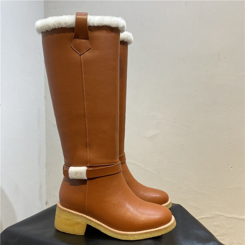 Women's Winter Warm Round Toe Knee-High Metal Decor Snow Boots 1 Women's Winter Warm Round Toe Knee-High Metal Decor Snow Boots