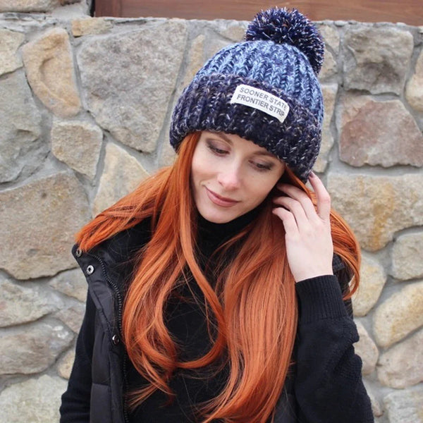 Warm Knitted Fur Woolen Letter Pattern Winter Hats for Women  -  GeraldBlack.com