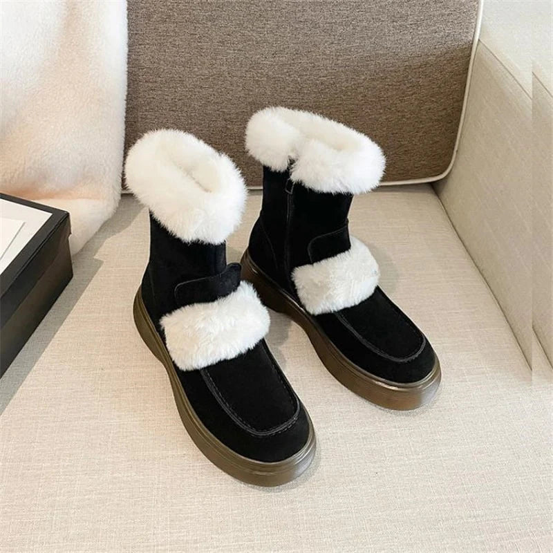 Women's Round Toe Waterproof Suede Concise Soft Zipper Snow Boots 1 Women's Round Toe Waterproof Suede Concise Soft Zipper Snow Boots