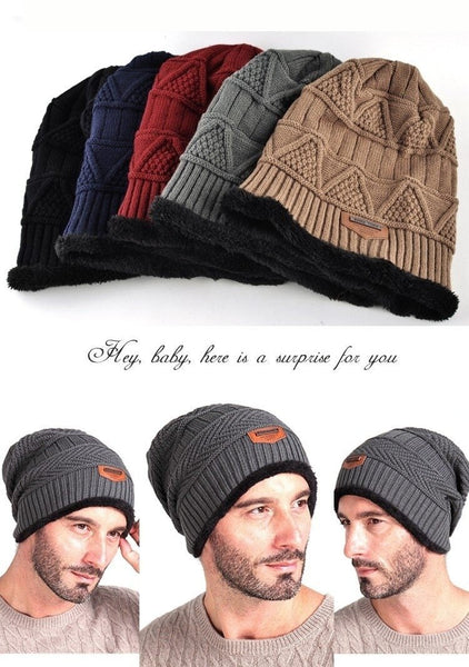 Warm Winter Fashion Knitted Wool Skullies Hats for Boys and Men - SolaceConnect.com