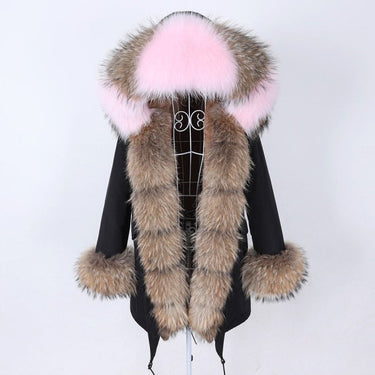 Warm Winter Natural Fox Fur Collar and Sleeves Black Coat Jacket for Women  -  GeraldBlack.com
