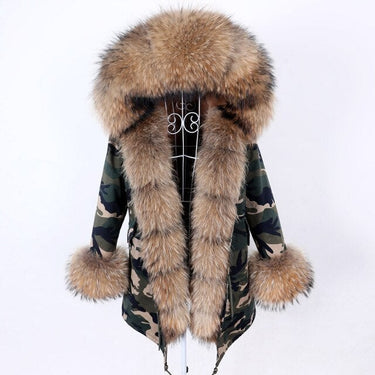 Warm Winter Natural Racoon Fur Collar Camouflage Pattern Coat Jacket for Women  -  GeraldBlack.com