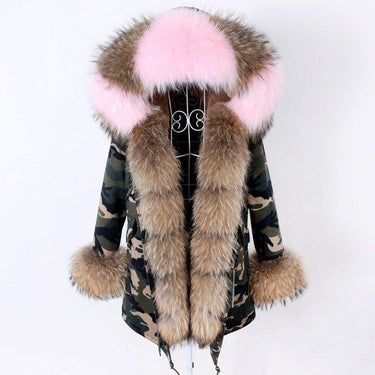 Warm Winter Style Camo Pattern Natural Fur Collar Coat Parka Jacket for Women  -  GeraldBlack.com