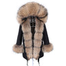 Warm Winter Style Contrast Natural Fur Collar Black Coat Jacket for Women  -  GeraldBlack.com