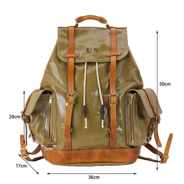 Waterproof Canvas Stitching Leather Men's Backpack Paratroopers Large Capacity Travel Camping Hiking Backpacks  -  GeraldBlack.com