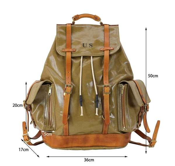 Waterproof Canvas Stitching Leather Men's Backpack Paratroopers Large Capacity Travel Camping Hiking Backpacks  -  GeraldBlack.com