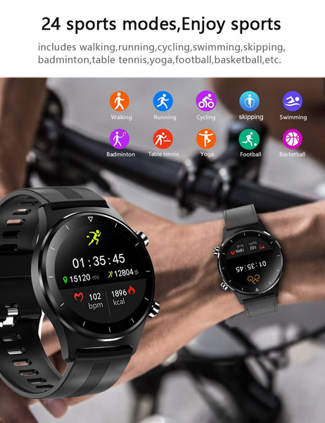 Smart Watch Men IP68 Waterproof Full Touch Round Screen Multiple Sports Mode Heart Rate Weather - SolaceConnect.com