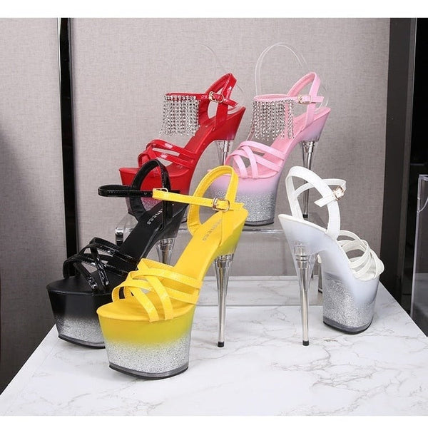 Waterproof Patent Leather Bling Sandals Solid Thin Heel Pumps for Women  -  GeraldBlack.com
