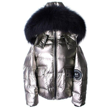 Winter Real fox fur collar waterproof duck down silver down jacket fashion warm big fur collar - SolaceConnect.com