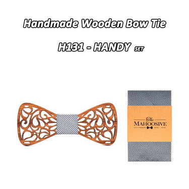 Wedding Suits Wood Cravate Bow Ties Pocket Square Set for Men - SolaceConnect.com