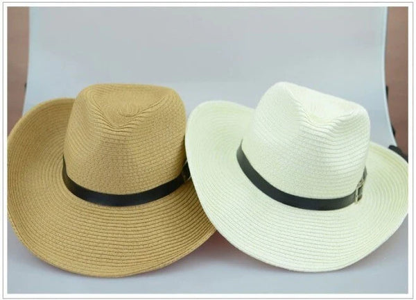 Western American Straw Braided Men's Cowboy Hats with Buckle  -  GeraldBlack.com