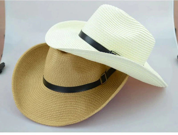 Western American Straw Braided Men's Cowboy Hats with Buckle  -  GeraldBlack.com