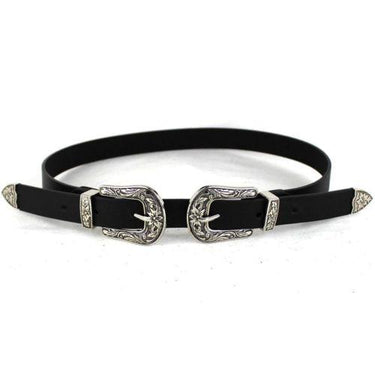 Western Black Leather Women's Cowgirl Waist Belt with Metal Buckle - SolaceConnect.com