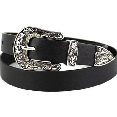 Western Black Leather Women's Cowgirl Waist Belt with Metal Buckle - SolaceConnect.com