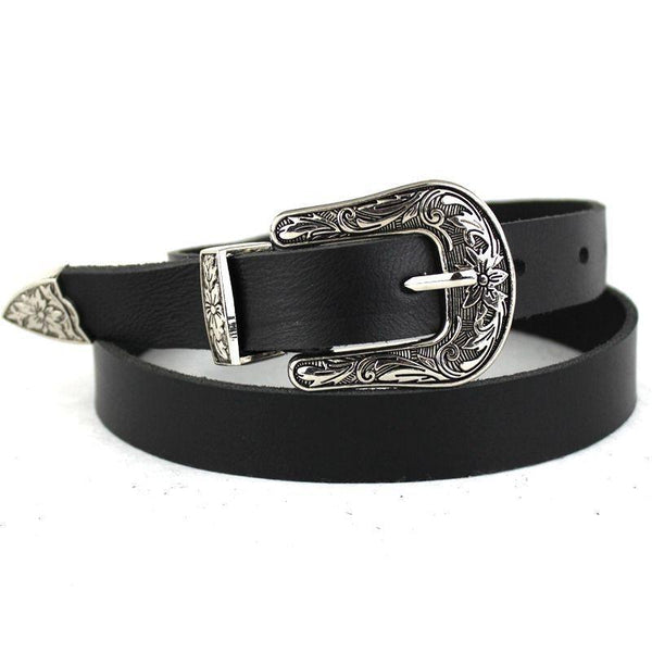 Western Black Leather Women's Cowgirl Waist Belt with Metal Buckle  -  GeraldBlack.com