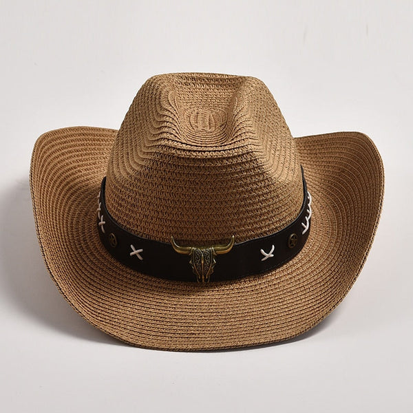 Western Cowboy Hats with Metal Bull Head Decoration Gentleman Jazz Sombrero Hombre Cap Outdoor Travel Hats  -  GeraldBlack.com