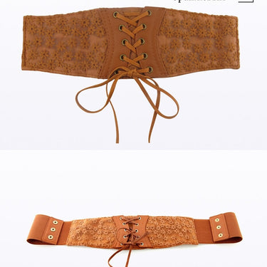 Western Lace Wide Belts for Women Designer Woman Belt Corset Belt Flower Decor Female Belt for Jeans  -  GeraldBlack.com