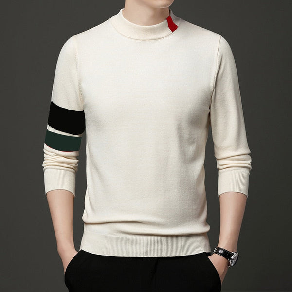 White 1 Color Casual Thick Warm Winter Men's Luxury Knitted Pullover Sweater Wear Jersey Fashions 71819  -  GeraldBlack.com