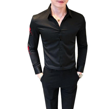 White Black Long Sleeve Casual Embroidery Slim Fit Shirts for Men  -  GeraldBlack.com