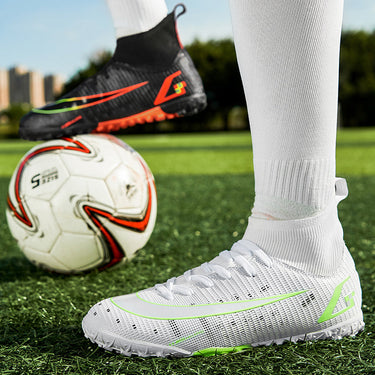 White Black Men's Breathable Lace-up Cleats Training AG Angle Soccer Shoes  -  GeraldBlack.com