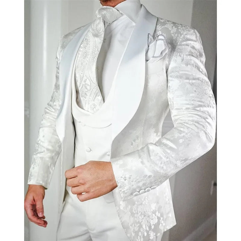 White Blazer Vest Pants Groom Wedding Slim Fit Tuxedos For Men Groomsmen Suit Formal Party  -  GeraldBlack.com