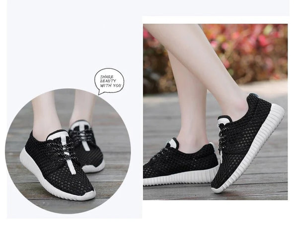 White Breathable Mesh Summer Running Sneaker Shoes for Women  -  GeraldBlack.com