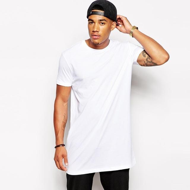 White Casual Long Size Men's Hip Hop Streetwear Longline T-Shirt - SolaceConnect.com