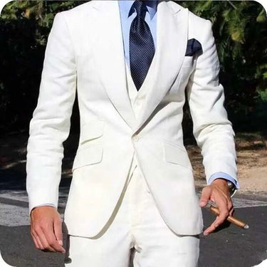 White Casual Style 3 Pieces Jacket+Pants+Vest Suits Formal Groom Tuxedos Groomsmen Wedding Prom  -  GeraldBlack.com