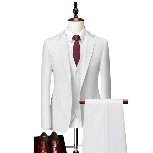 White Classic Business Slim Large Size Single-button Three Piece Suit for Men  -  GeraldBlack.com