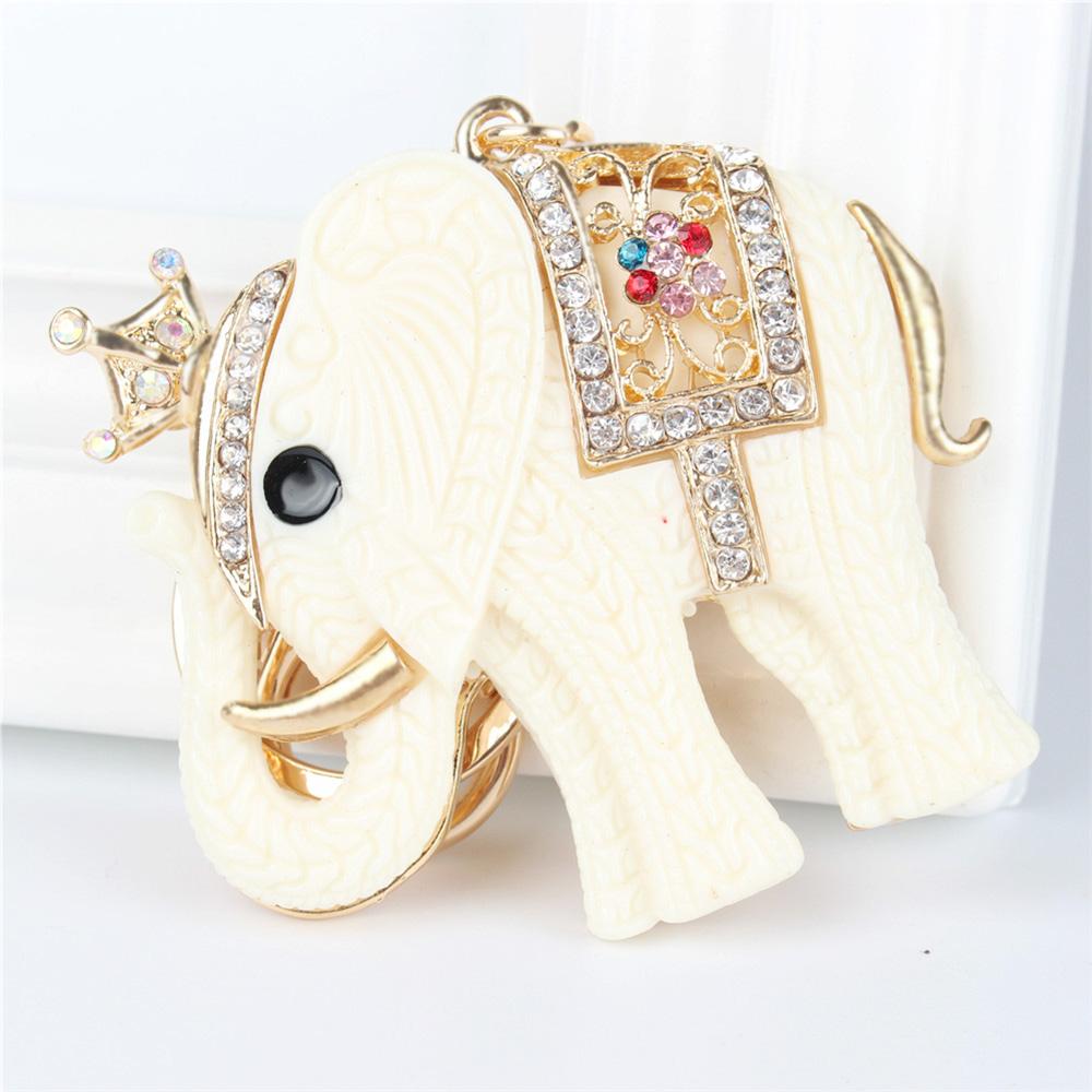White Crown Elephant Rhinestone Crystal Pendant Charm Purse Key Ring Chain  -  GeraldBlack.com