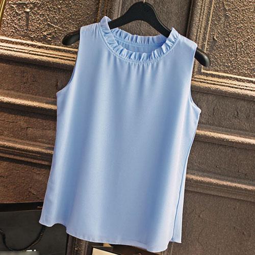 White Elegant Ruffle Sleeveless Women’s Casual Blouse Tops for Summer - SolaceConnect.com