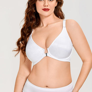 White Floral Front Closure Full Coverage Non-padded Bra for Women  -  GeraldBlack.com