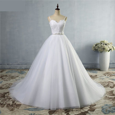 White Ivory Beads Crystal Sweetheart Wedding Dresses for Brides  -  GeraldBlack.com