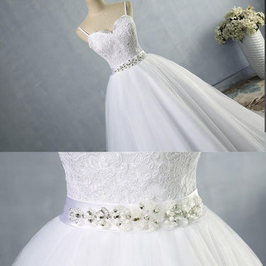 White Ivory Beads Crystal Sweetheart Wedding Dresses for Brides - SolaceConnect.com