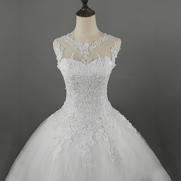 White Ivory Lace Custom Made Wedding Gown for Bride in Plus Size - SolaceConnect.com