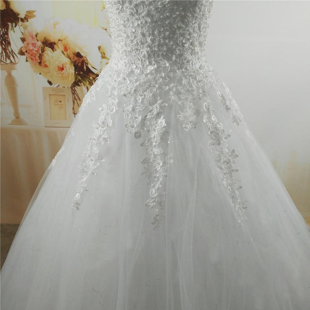 White Ivory Plus Size Wedding Dress for Brides with Pearls Lace Bottom - SolaceConnect.com