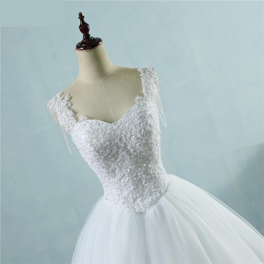 White Ivory Princess Ball Gown Pretty Wedding Dress with Lace Pearls - SolaceConnect.com