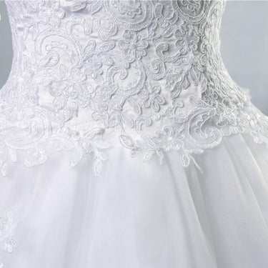 White Ivory Sweetheart Tulle Court Train Gown Wedding Dress Plus Size - SolaceConnect.com