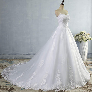 White Ivory Sweetheart Tulle Court Train Gown Wedding Dress Plus Size - SolaceConnect.com