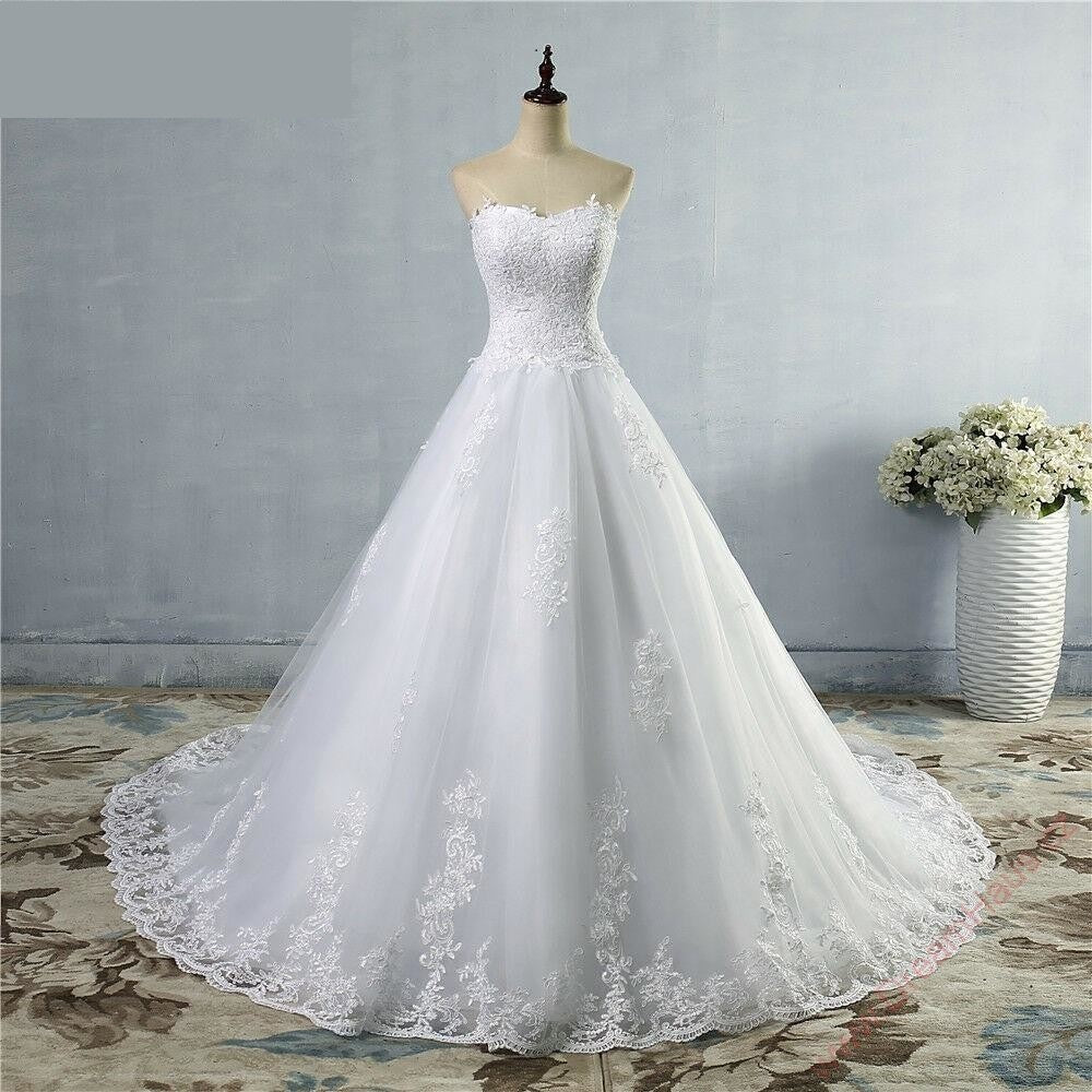 White Ivory Sweetheart Tulle Court Train Gown Wedding Dress Plus Size  -  GeraldBlack.com
