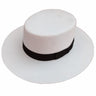 White Panama Flat Top Boater Porkpie Crown Fedora Wool Hat for Men Women - SolaceConnect.com