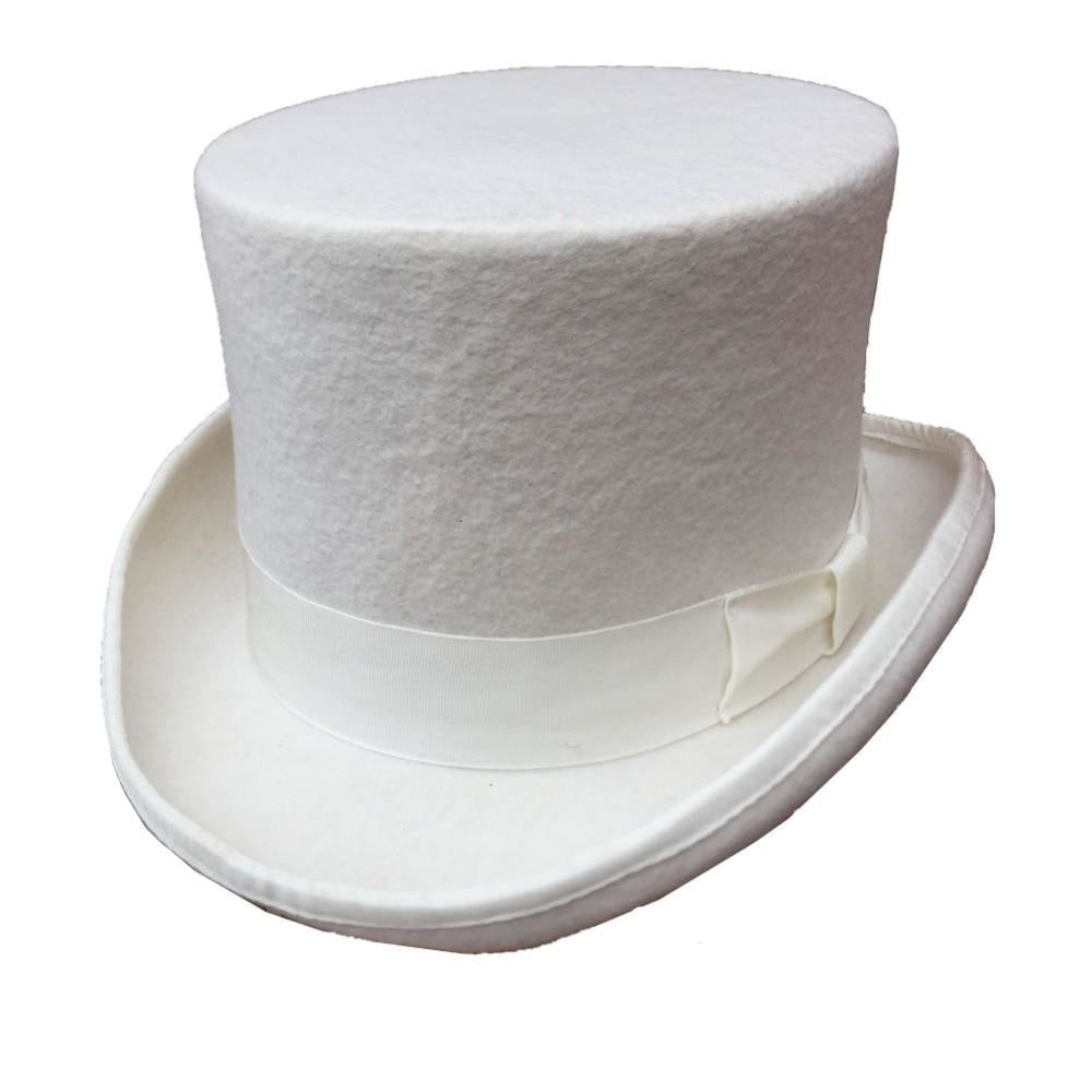 White Wool Felt Groom Wedding Low Hat High Topper for Men Women  -  GeraldBlack.com