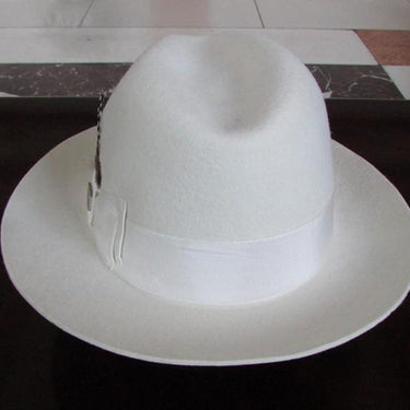 White Wool Solid Pattern Formal Style Fashion Fedora Hat - SolaceConnect.com